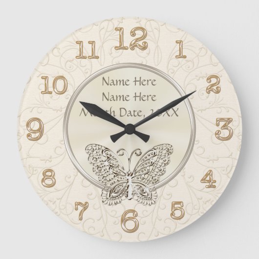 Butterfly Thmed Huwelijkscadeaus PERSONALIZED Grote Klok (Voorkant)