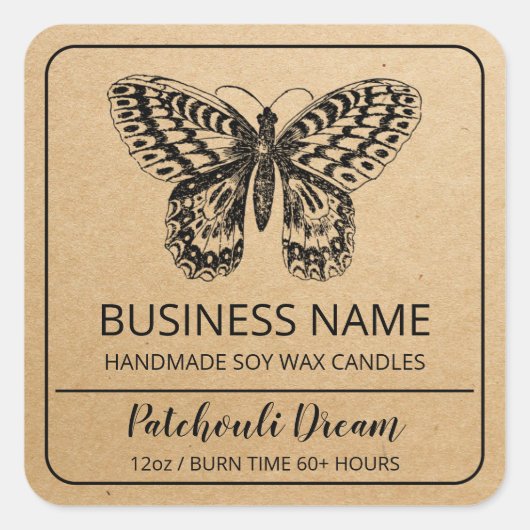 Butterfly Thmed Kraft Paper Soy Candle Labels (Voorkant)