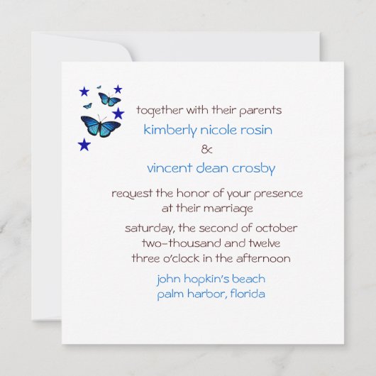 Butterfly ThMED Wedding Invitation Kaart (Achterkant)