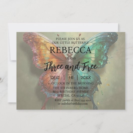 Butterfly Three en gratis verjaardagsuitnodigingen Kaart (Voorkant)