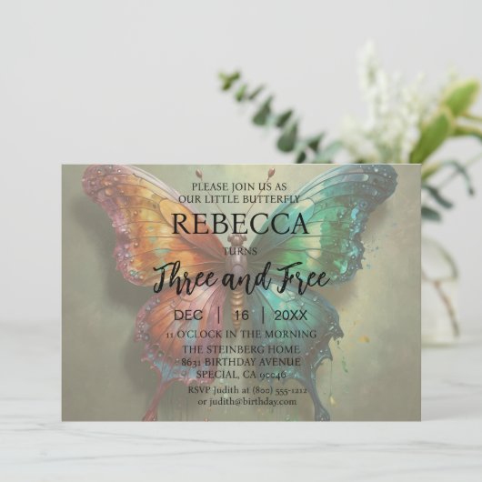 Butterfly Three en gratis verjaardagsuitnodigingen Kaart (Staand voorkant)