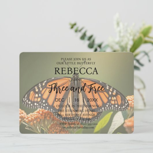 Butterfly Three en gratis verjaardagsuitnodigingen Kaart (Staand voorkant)
