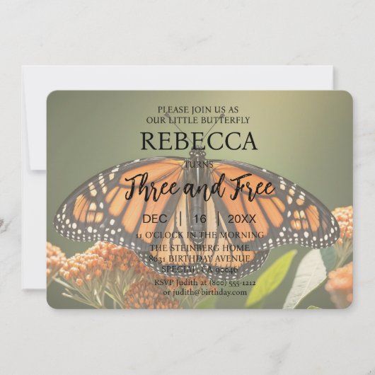 Butterfly Three en gratis verjaardagsuitnodigingen Kaart (Voorkant)