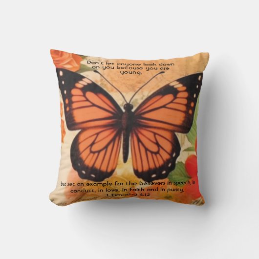 Butterfly Throw Pillow 1 Timothy 4:12 Kussen (Voorkant)