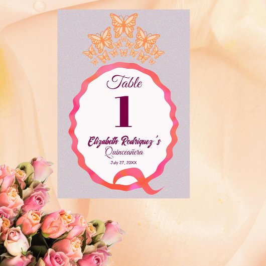 Butterfly Tiara Crown Squiggle Quinceanera Kaart