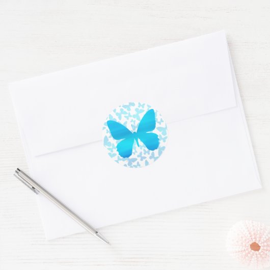 Butterfly Toss (Blauw-Single) Ronde Sticker (Envelop)