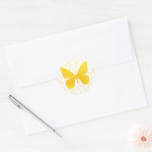 Butterfly Toss (Geel-Single) Ronde Sticker (Envelop)