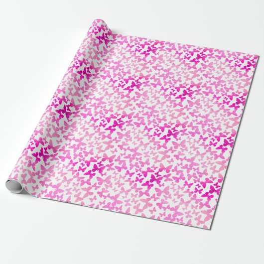 Butterfly Toss (roze) Cadeaupapier (Uitgerold)