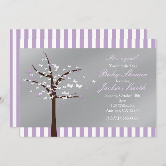 Butterfly Tree Lavendel & Grijs Douche Uitnodiging (Voorkant / Achterkant)