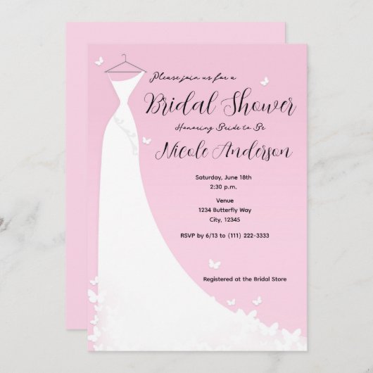 Butterfly Trouwjurk Bruids Douche Uitnodiging (Voorkant / Achterkant)