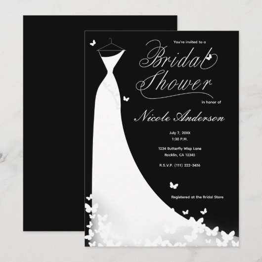 Butterfly Trouwjurk Bruids Douche Uitnodiging (Voorkant / Achterkant)