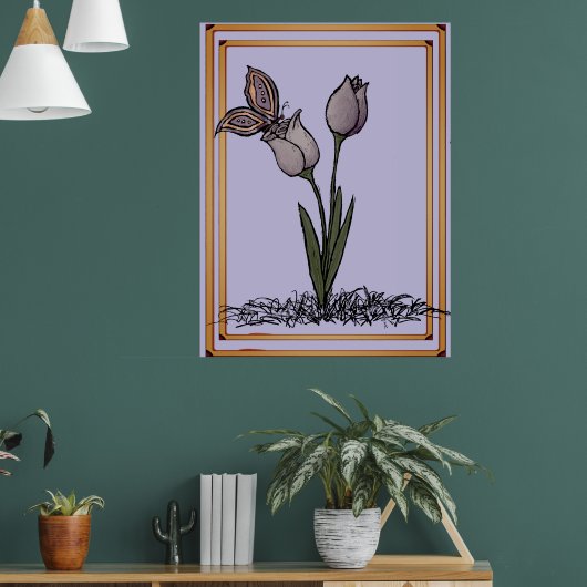 Butterfly Tulips Print, Poster (Woonkamer 1)