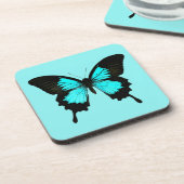 Butterfly - turquoise blauw en zwart bier onderzetter (Linkerzijde)