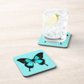 Butterfly - turquoise blauw en zwart bier onderzetter (Rechterzijde)
