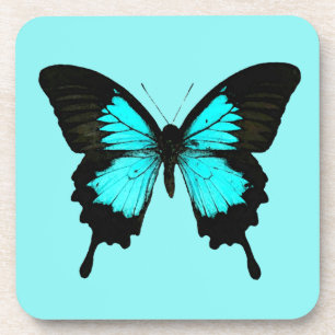 Butterfly - turquoise blauw en zwart bier onderzetter