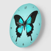 Butterfly - turquoise blauw en zwart grote klok (Hoek)