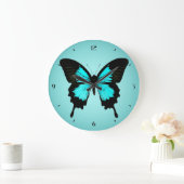Butterfly - turquoise blauw en zwart grote klok (Huis)