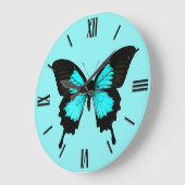 Butterfly - turquoise blauw en zwart grote klok (Hoek)