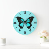 Butterfly - turquoise blauw en zwart grote klok (Huis)
