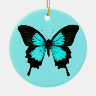 Butterfly - turquoise blauw en zwart keramisch ornament