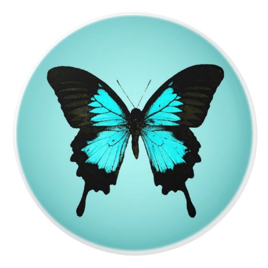 Butterfly - turquoise blauw en zwart keramische knop (Voorkant)