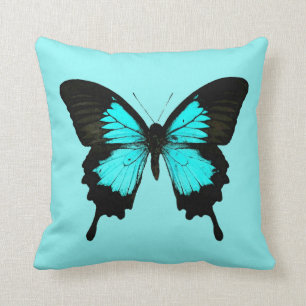 Butterfly - turquoise blauw en zwart kussen