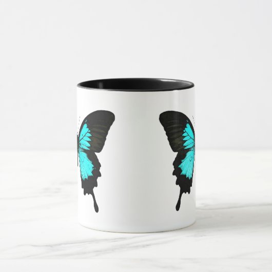 Butterfly - turquoise blauw en zwart mok (Midden)