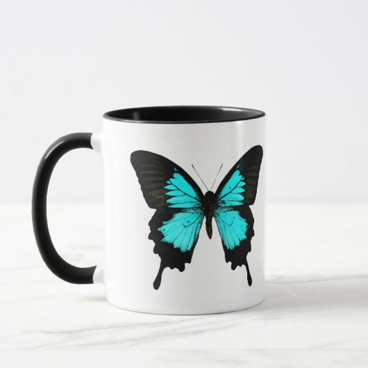 Butterfly - turquoise blauw en zwart mok (Links)