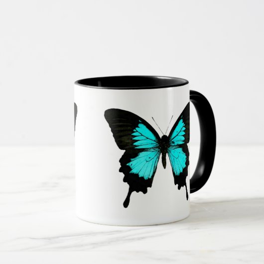Butterfly - turquoise blauw en zwart mok (Voorkant rechts)