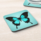 Butterfly - turquoise blauw en zwart onderzetter (Linkerzijde)