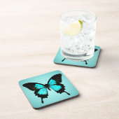 Butterfly - turquoise blauw en zwart onderzetter (Rechterzijde)