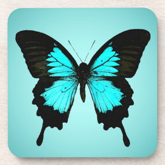 Butterfly - turquoise blauw en zwart onderzetter (Voorkant)