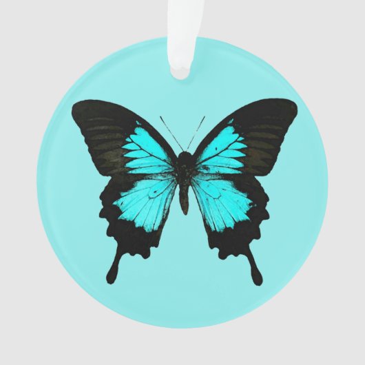 Butterfly - turquoise blauw en zwart ornament (voorkant)