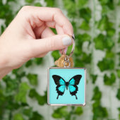Butterfly - turquoise blauw en zwart sleutelhanger (Hand)