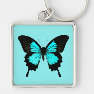 Butterfly - turquoise blauw en zwart sleutelhanger