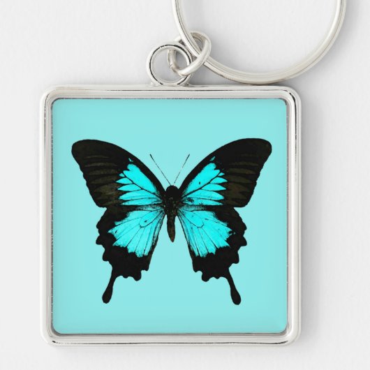 Butterfly - turquoise blauw en zwart sleutelhanger (Voorkant)
