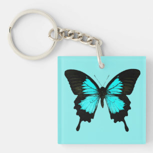 Butterfly - turquoise blauw en zwart sleutelhanger
