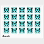 Butterfly - turquoise blauw en zwart vierkante sticker (Vel)