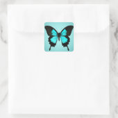 Butterfly - turquoise blauw en zwart vierkante sticker (Tas)