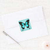 Butterfly - turquoise blauw en zwart vierkante sticker (Envelop)