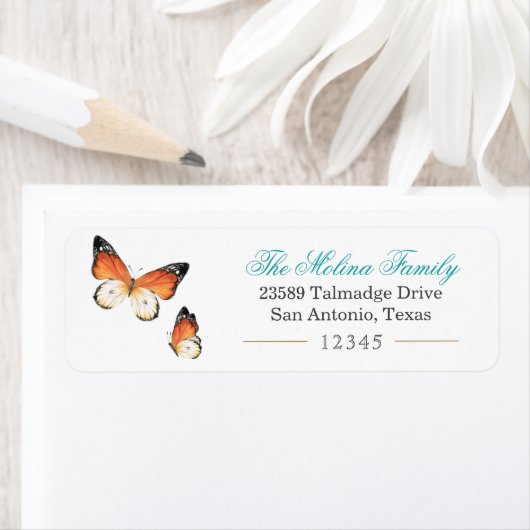 Butterfly Turquoise Return Address Label (Insitu)