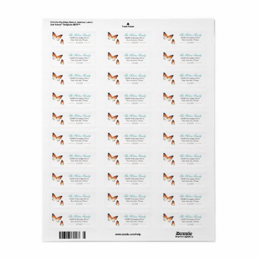 Butterfly Turquoise Return Address Label (Full Sheet)