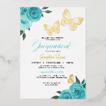 Butterfly Turquoise Rozen Quinceanera Real