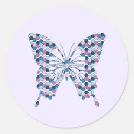 Butterfly Twilight City Blauw en Roze Hexagon Ronde Sticker
