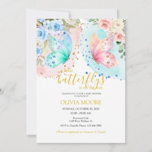 Butterfly twins baby shower uitnodiging (Voorkant)