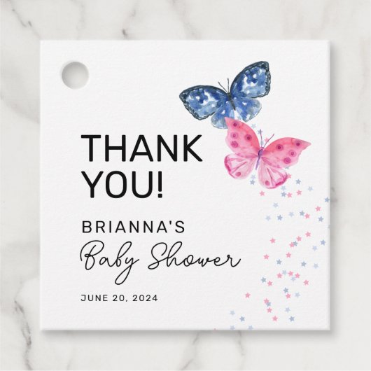 Butterfly Twins Jongen en Meisje Baby shower Dank  Bedankjes Labels (Voorkant)