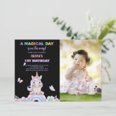 Butterfly Unicorns Verjaardag Uitnodigingen met fo (Staand voorkant)