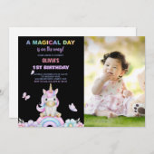 Butterfly Unicorns Verjaardag Uitnodigingen met fo (Voorkant / Achterkant)