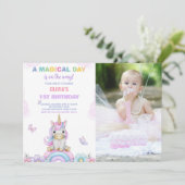 Butterfly Unicorns Verjaardag Uitnodigingen met fo (Staand voorkant)