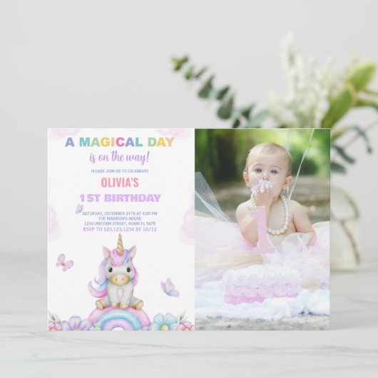 Butterfly Unicorns Verjaardag Uitnodigingen met fo (Staand voorkant)